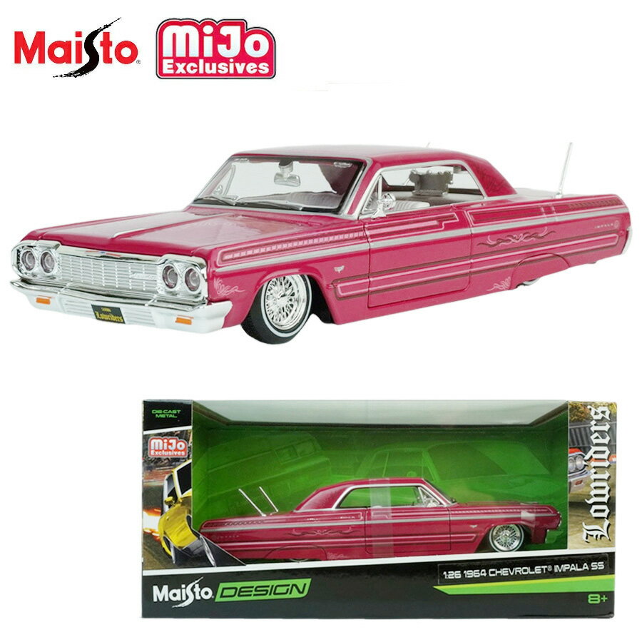 Rakuten - ダイキャスト 1/26 箱入り ミニカーMAISTO DESIGN 1964 CHEVROLET IMPALA SSマイスト インパラSS ローライダーピンク PINK ワイヤーホイール カスタム ピンストライプチカーナ チョロ アメ車 ローライダー チカーノ