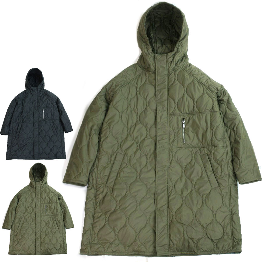 メンズ キルティング コートQUILTING OVER COAT キルティングオーバーコートLAUNCH BASIC TRADEラウンチベーシックトレードKHAKI(カーキ) BLACK(ブラック)ナイロン メンズ 男女兼用 オリーブ 黒 ビッグシルエット