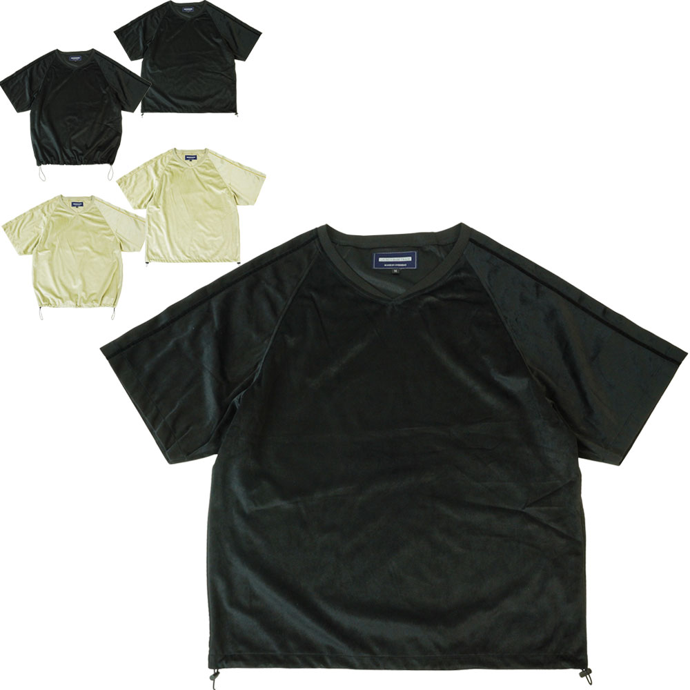 Rakuten - メンズ ベロア トップス 2wayショートスリーブ トラック プルオーバー TシャツLAUNCH BASIC TRADE ラウンチベーシックトレードブラック ベージュ