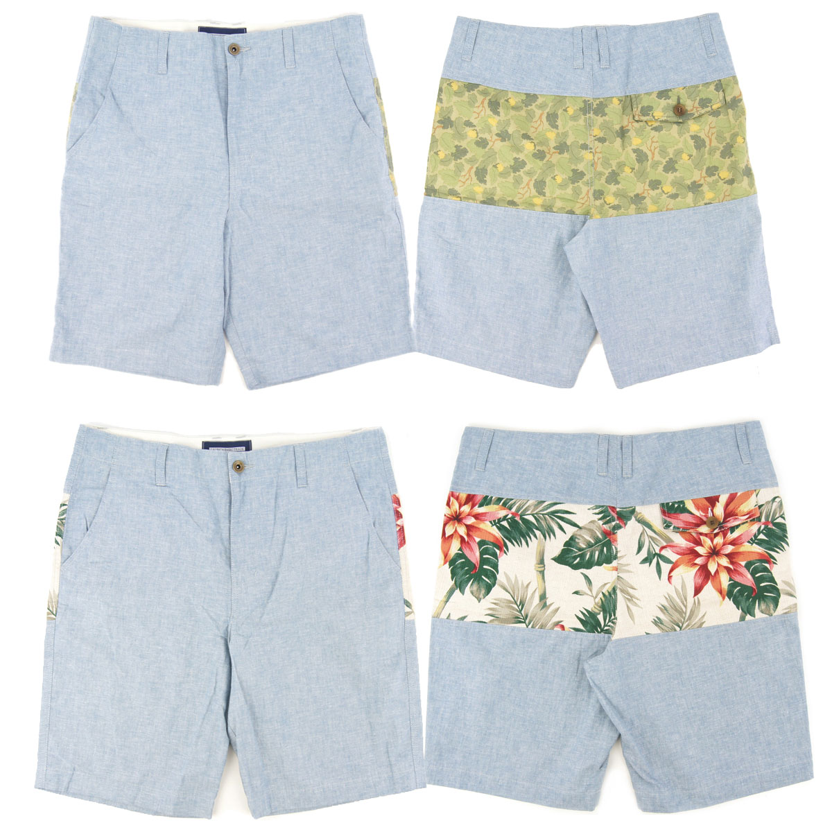 LAUNCH BASIC TRADEラウンチベーシックトレードSWITCH SHORT PANTSダンガリー切替ショートパンツ　ショーツL BLUExWHITE(ライトブルーxホワイト)L BLUExCAMO（ライトブルーxカモ）