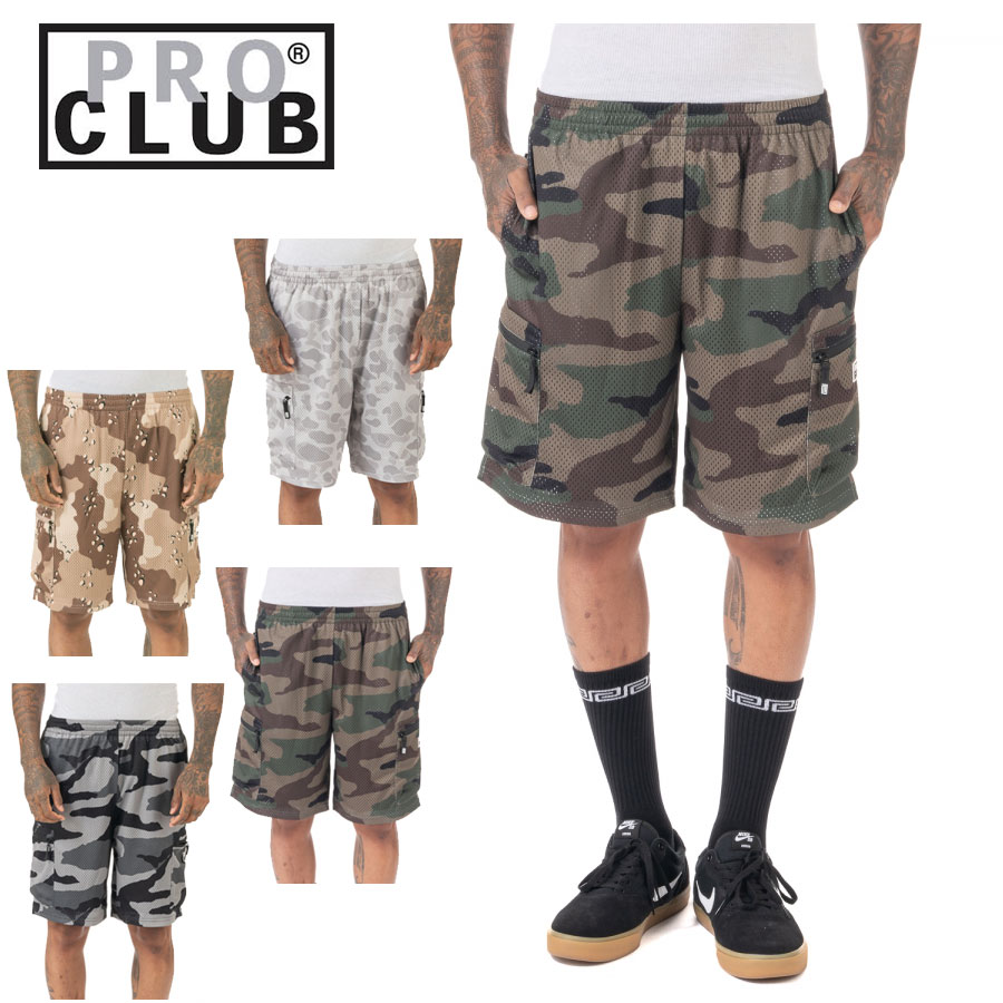 プロクラブ PRO CLUBメンズ ショートパンツ Men 039 s Comfort Mesh Cargo Shortコンフォートメッシュカーゴショーツカモフラージュ 迷彩 グレー グリーンベージュ 黒 HIPHOP ズボン バスパン ショーツ 大きめ