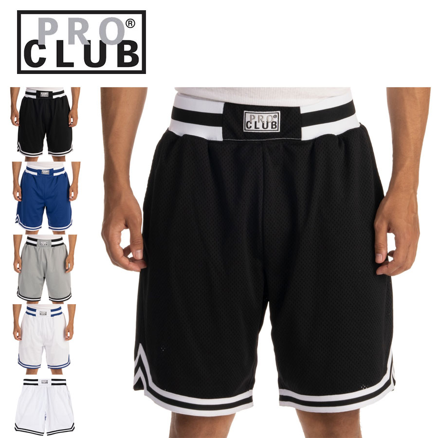 プロクラブ PRO CLUBメンズ ショートパンツ Classic Basketball Shortsクラシックバスケットボールショーツブラック シルバー ブルー ホワイト灰色 黒 青 白 HIPHOP ズボン バスパン ショーツ 大きめ