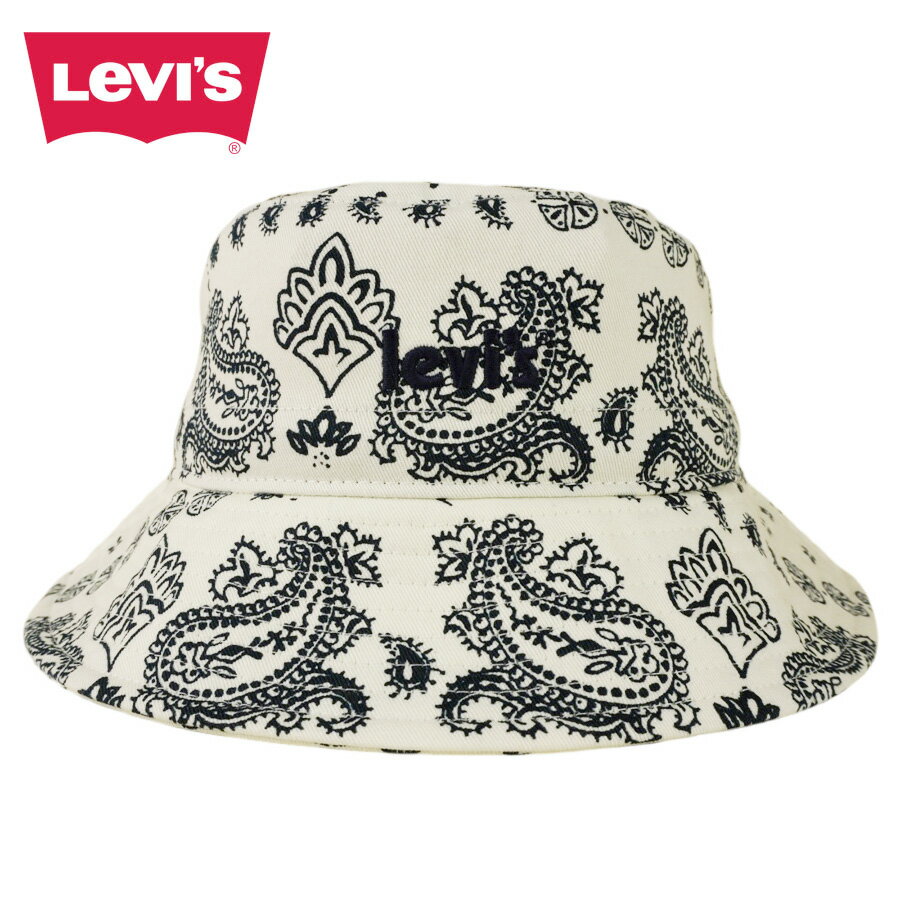 男女兼用 ハットリーバイス LEVI'S【クリックポスト発送】BANDANA BUCKET HATバンダナ バケットハットホワイト 白 ペイズリー バケハメンズ レディース 帽子 刺繍 ロゴ Y2K 90s コットンツイル