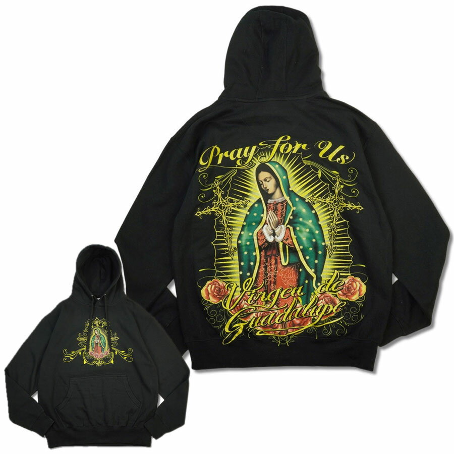 メンズ パーカーPLAY FOR US VIRGEN GUADALUPEグアダルーペ プルオーバーフーディーBLACK/GOLD(ブラックゴールド)黒 金 マリア様 PARKA ロサンゼルス ギャングスタチカーノ チカーナ 西海岸 ウェストコースト ウェッサイ HIPHOP