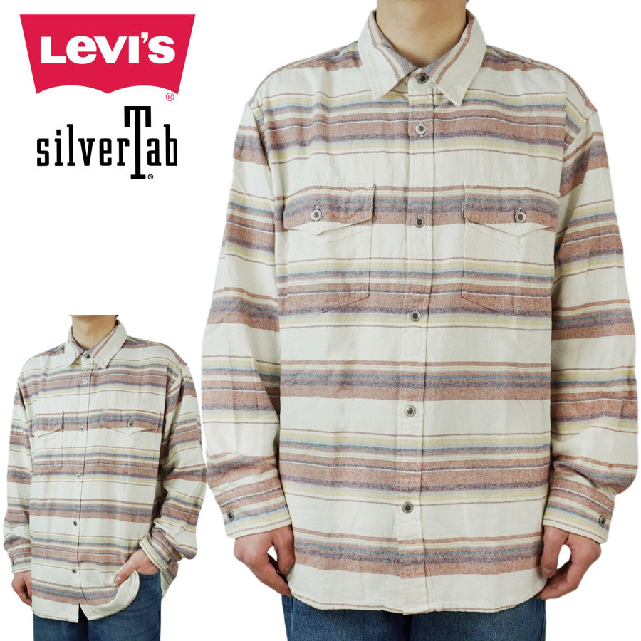 メンズ シャツ【クリックポスト発送】リーバイス LEVI'S シルバータブ ルーズシャツ ボーダーSILVER TAB LOOSE SHIRTSフランネルシャツ ネルシャツ 起毛 ネイティブツイル Y2K デニム ジーンズ 501 フレアルーズフィット ビッグシルエット