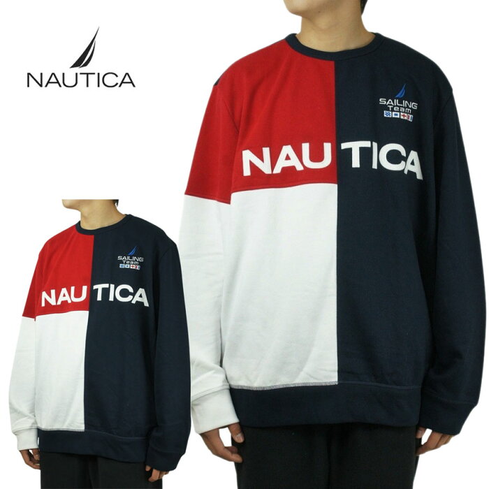 ノーティカ NAUTICAメンズ スエットプルオーバーLOGO COLOR BLOCK SWEAT SHIRTSロゴカラーブロックスエットシャツNAVY(ネイビー)スウェット 白 紺 バーガンディー ロゴ ストリート オーバーサイズ