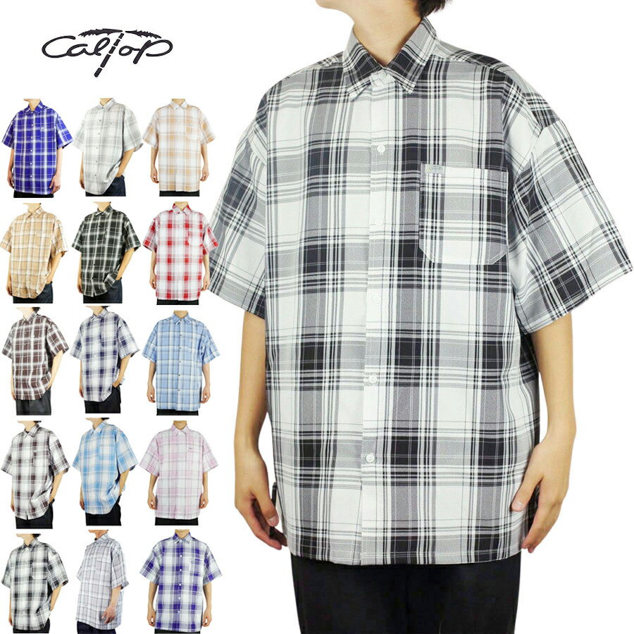 CALTOP キャルトップメンズ シャツ1000 SS CHECK SHIRTSショートスリーブチェックシャツブラック ブルー ネイビー チャコール ブラウン スカイブルー グレー ベージュ ホワイト レッド ピンク男女兼用 黒