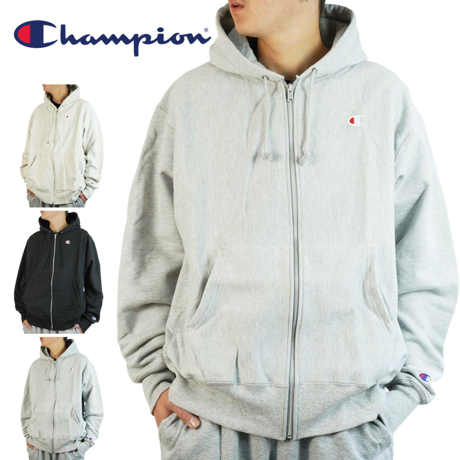 チャンピオン ジップアップパーカー メンズ チャンピオン CHAMPIONメンズ パーカーGF69 RW FULLZIP PARKAフルジップパーカーGREY HEATHER(グレーヘザー) OATMEAL HEATHER(オートミールヘザー) BLACK(ブラック)スウェット スエット フード付き ロゴ ジップ 灰 黒 杢