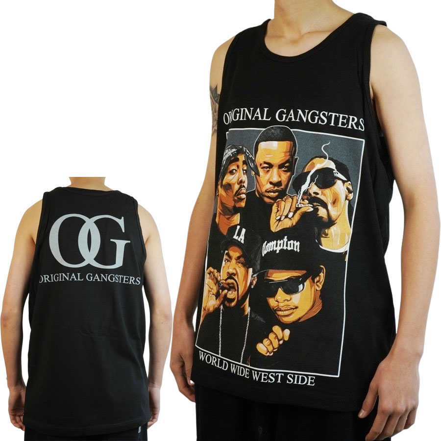 メンズ タンクトップSHAKAWEAR BODY シャカウェアボディ使用ORIGINAL GANGSTERS PRINT TANK TOPオリジナル ギャングスターズ タンクトップBLACK(ブラック)男女兼用 黒 ノースリーブ 袖なし ロサンゼルスHIPHOP CREN