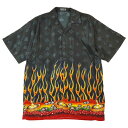 【クリックポスト対応可】メンズ シャツCASINO FIRE PATTERN SHIRTカジノ ファイアパターン シャツBLACK/RED(ブラック/レッド) 黒 赤 半袖 プリント トランプ ルーレット