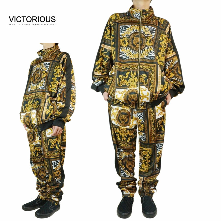 楽天THE MATERIAL WORLDビクトリアス VICTORIOUSメンズ セットアップST552 BAROQUE TRACK SUITS SET UPバロック トラック スーツ セットアップBLACK（ブラック）黒 ベルサーチ風　ジャージ ストリート HIPHOP ロサンゼルス