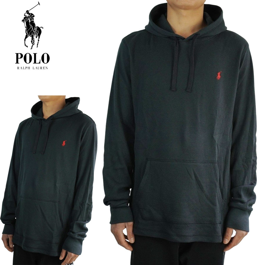 POLO RALPH LAUREN ポロラルフローレンWAFFLE ONEPOINT PONY PO HOODIEワッフルワンポイントフーディーBLACK(ブラック)男女兼用 サーマル 刺繍 黒 赤 ロゴ