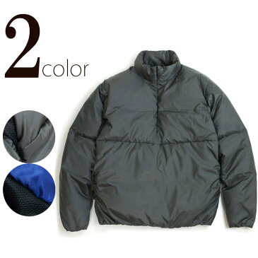 メンズ ダウンジャケットI-N-O ZIP PULLOVER DOWN JACKET ジッププルオーバーダウンジャケットLAUNCH BASIC TRADEラウンチベーシックトレードBLUE(ブルー) CHARCOAL(チャコール)ナイロン キルティング 青　灰色　メタリック