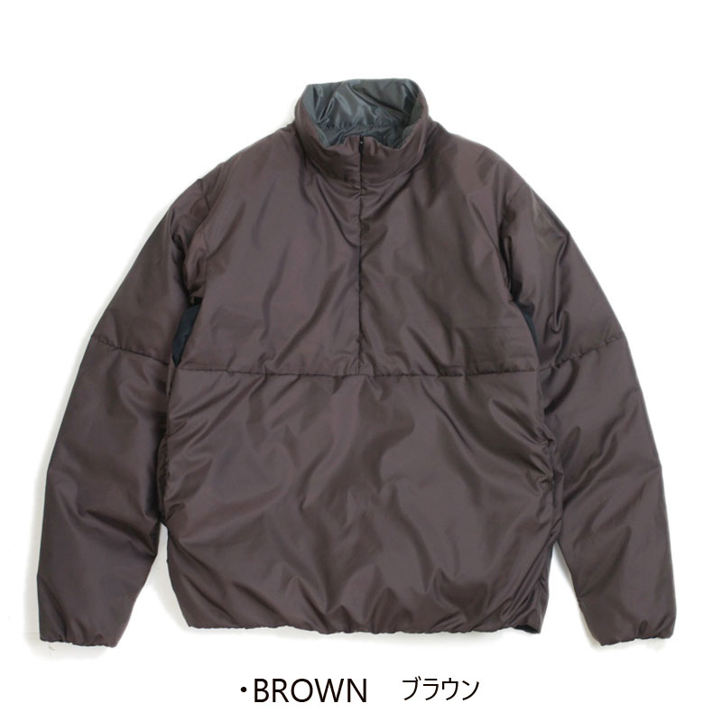 メンズ ダウンジャケットI-N-O ZIP PULLOVER DOWN JACKET ジッププルオーバーダウンジャケットLAUNCH BASIC TRADEラウンチベーシックトレードBROWN(ブラウン) WHITE(ホワイト) BLUE STRIPE(ブルーストライプ)ナイロン キルティング 青　オフ