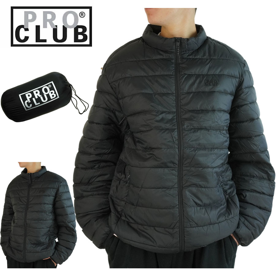 プロクラブ PRO CLUBメンズ ジャケットライトウェイト パデッド ジャケット LIGHT WEIGHT PADDED JACKETBLACK ブラック パッカブル中綿 軽量 ダウンジャケット キルティング 男女兼用