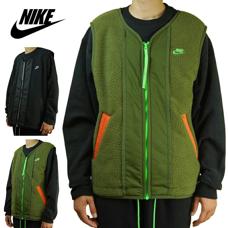 楽天THE MATERIAL WORLDナイキ NIKEメンズ ベストDD5025 SPORTS ESSENTIALS FLEECE VESTスポーツ エッセンシャルズ フリース ベストBLACK（ブラック） KHAKI（カーキ）男性用 ボア ナイロン 袖なし アウター 黒 緑