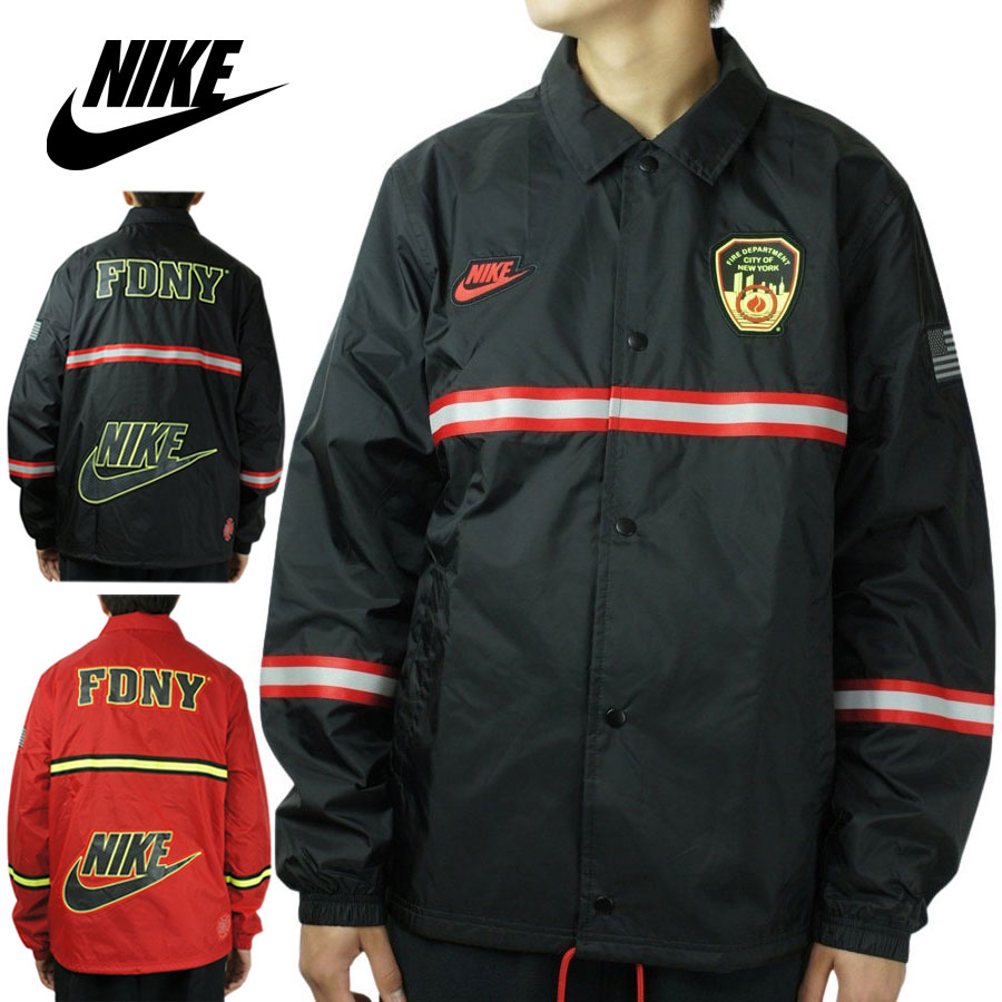 ナイキ コーチジャケット メンズ ナイキ NIKEメンズ ジャケットNSW FDNY COACHES JACKETナイキ×FDNY コーチジャケットBLACK(ブラック) RED(レッド)黒 NY ニューヨーク 消防局 ナイロン 赤 リフレクター