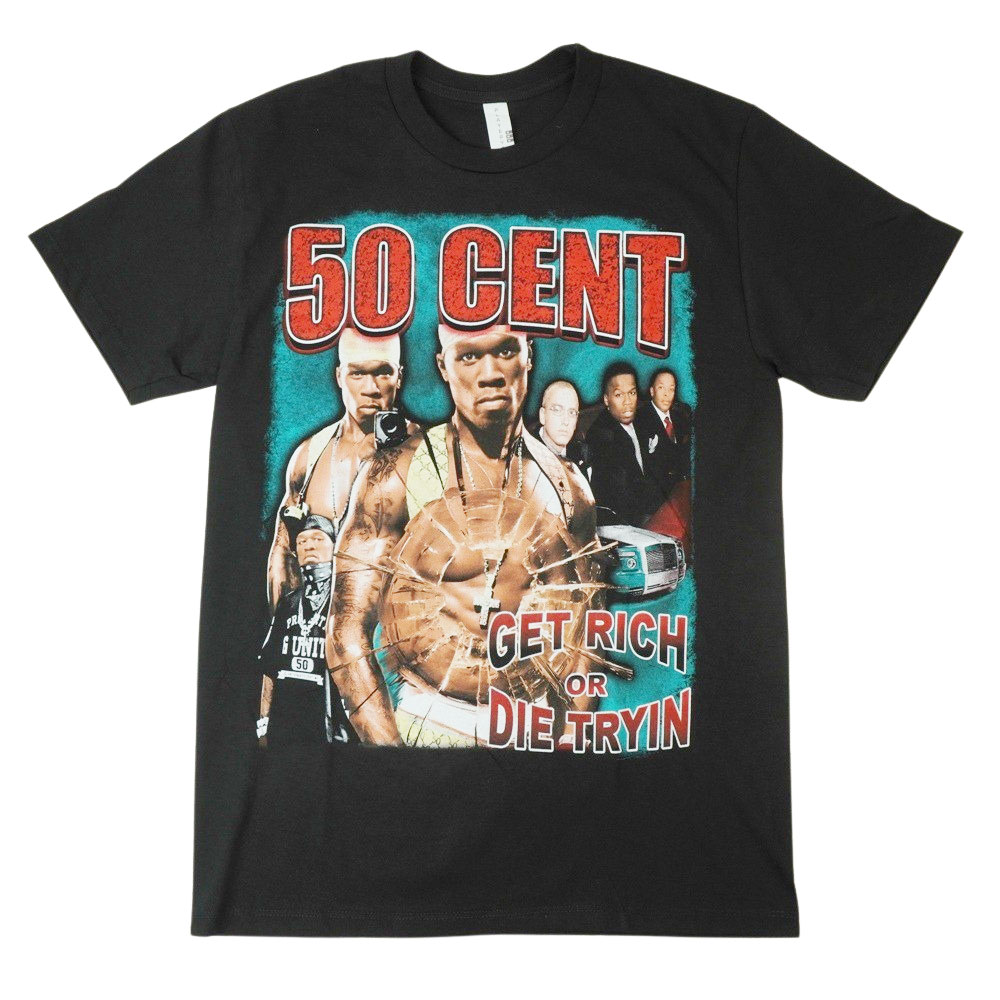 メンズ Tシャツ50 CENT RAP TEEフィフティー セント ラップTシャツ アーティストTBLACK/RED/GREEN(ブラック/レッド/グリーン)男女兼用 黒 TSHIRTS ラッパーHIPHOP ミュージックT 西海岸 ロゴ