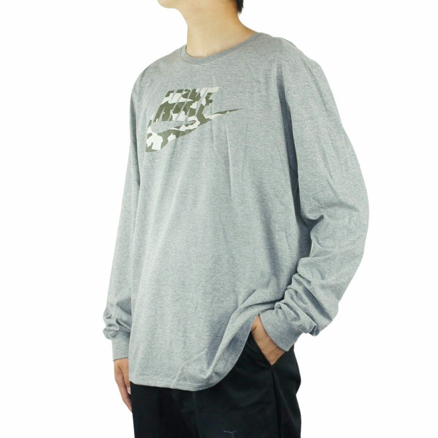 【クリックポスト発送】NIKE ナイキメンズ ロンTDM8246-063 LS CAMO LOGO TEEカモフラージュロゴTシャツGREY(グレー）迷彩 灰色 ミリタリー 長袖 ストリート スポーツ CAMOUFLAGE 緑