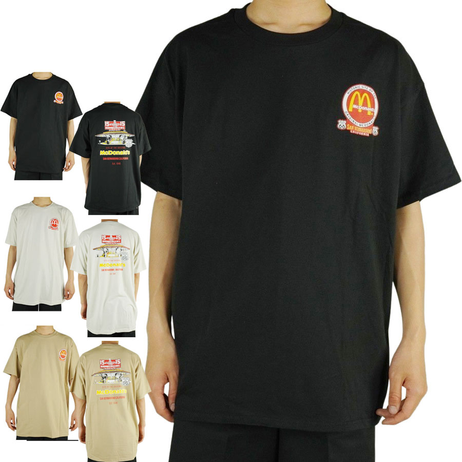 メンズ Tシャツ【クリックポスト対応可】MC DONALDS SAN BERNADINO CALIFORNIAマクドナルド サンバーナーディーノ カリフォルニアマクドナルド1号店 オリジナルプリントTシャツBLACK(ブラック) BEIGE(ベージュ)NATURAL/WHITE(ナチュラル/ホワイ