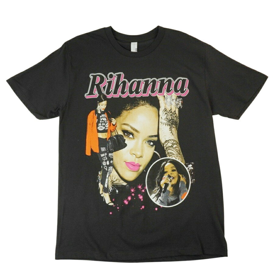 楽天THE MATERIAL WORLD【クリックポスト対応可】メンズ TシャツRIHANNA LOGO TEE 2リアーナ ロゴ TシャツBLACK/PINK（ブラック/ピンク）アーティスト 歌手 プリント ミュージック イラストUSA R&B HIPHOP MUSIC