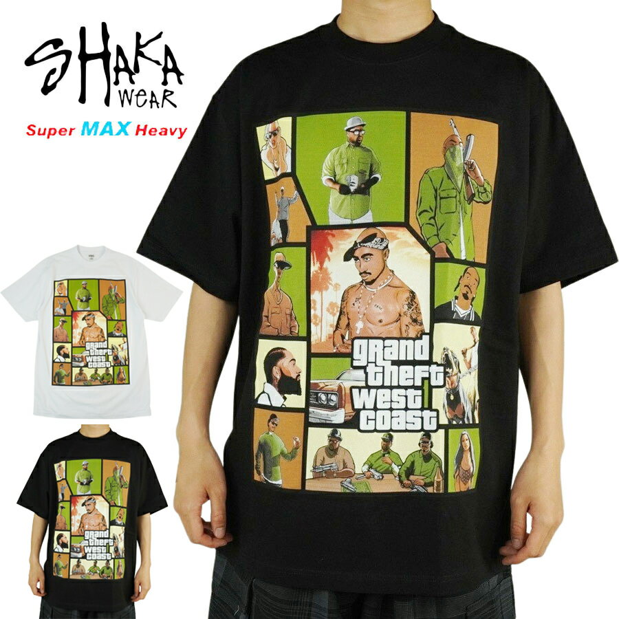 メンズ TシャツSHAKAWEAR BODY シャカウェアボディ使用GRAND THEFT WEST COAST TEEグランド セフト ウエスト コースト プリントTシャツBLACK(ブラック) WHITE(ホワイト)男女兼用 黒 半袖 TSHIRTS GTA グラセフHIPH