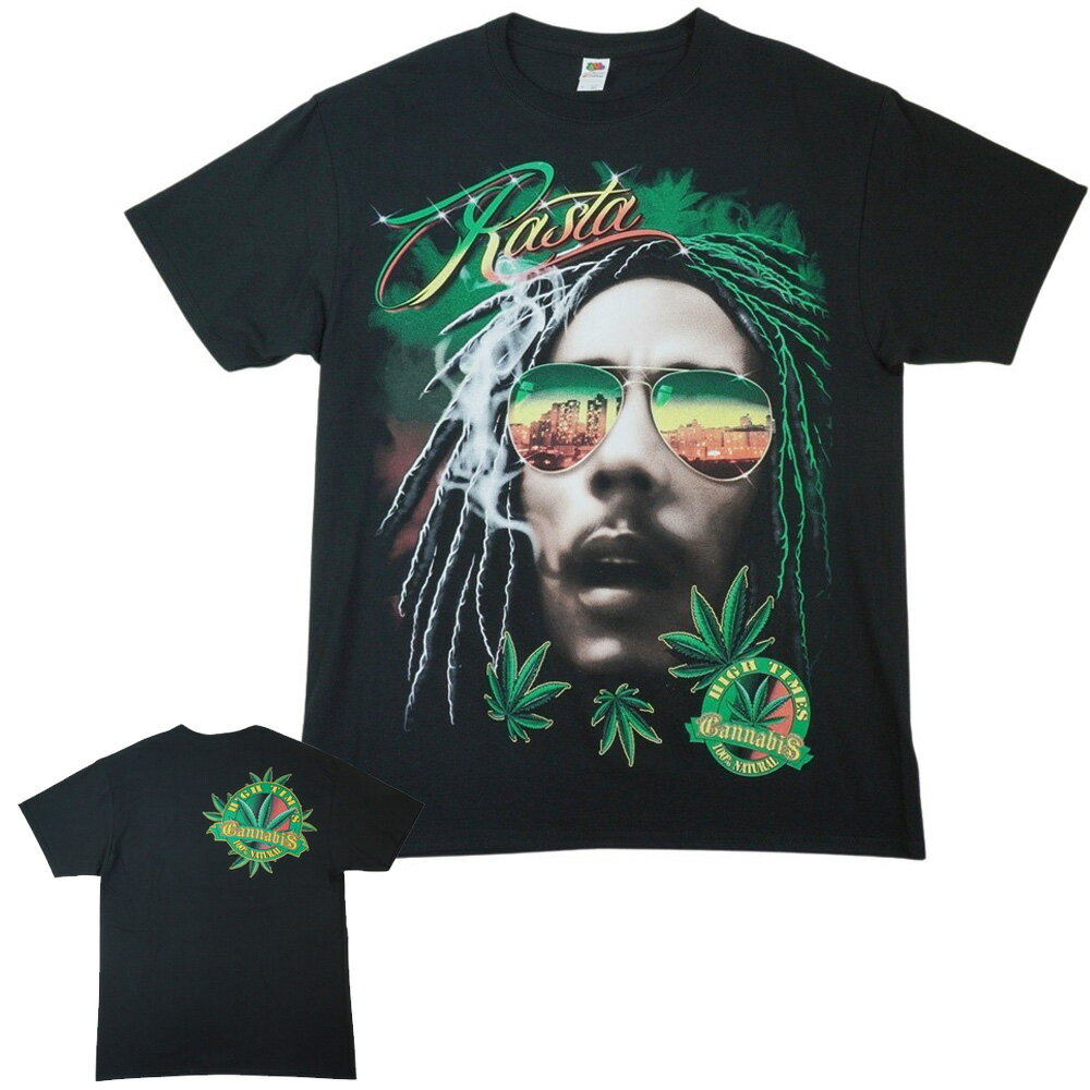 メンズ Tシャツ【クリックポスト対応可】RASTA HIGH TIMES TEEラスタ ハイ ハイタイムズ TシャツBLACK/GREEN(ブラック/グリーン)男女兼用 黒 TSHIRTS ストリートマリファナ ラップT ミュージックT ロゴ