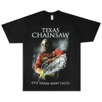 メンズ Tシャツ【クリックポスト対応可】テキサス・チェーンソー TEXAS CHAINSAW EVIL WEARS MANY FACESホラーTシャツ 映画 MOVIE 殺人鬼ブラック 黒 スラッシャー レザーフェイス男女兼用 半袖 TSHIRTS 悪魔のいけにえ