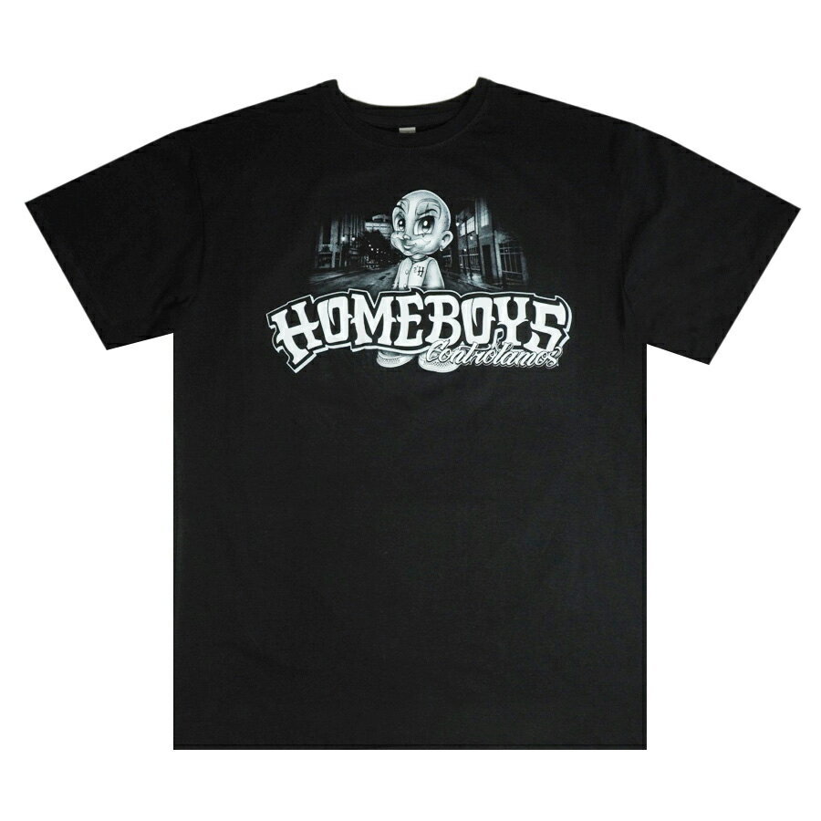 【クリックポスト対応可】メンズ TシャツHOMEBOYS CONTROLSMOS TEEホームボーイズ チカーノ TシャツBLACK(ブラック)両面 黒 WESTSIDE 西海岸 ローライダーウェッサイ 男女兼用 チカーナ キャラクター