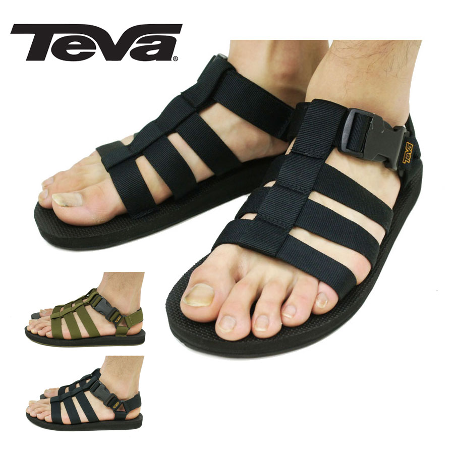 ブランド説明 【TEVA】ヘブライ語で「自然」を意味するTeva。1984年、グランドキャニオンの1人の若きリバーガイドが、すぐに脱げてなくなってしまうビーチサンダルや、濡れて重くなるスニーカーなど、ガイドに不便な靴の悩みを変えるべく、安全で機能的な世界で初めてのストラップ付きスポーツサンダルを開発したことから生まれました。 海や川、雨や雪などの環境において、「楽しむ」 「守る」という二つの考え方にブランドの基礎を置き、四半世紀にわたる知識とテクノロジーのもと商品開発を続けるブランドです。 商品説明 Tevaのオリジナルコレクションが持つ快適さにグラディエータースタイルを融合させた新モデルです。 耐水性、速乾性、耐久性にすぐれた地球にやさしいUnifi社のREPREVE（R）100％再生ポリエステルウェビング、衝撃を緩和するEVAフォームの軽量ミッドソールにより、疲れにくく、1日中快適な履き心地が実現します。アウトドアにはもちろん、靴下と合わせて1年中コーディネートを楽しめるのも魅力です。 サイズ メーカー表記サイズ