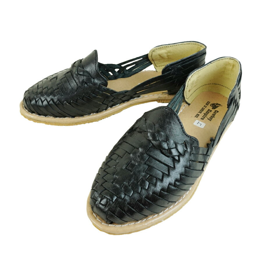 MADE IN MEXICO HUARACHE SHOESメイド イン メキシコ ハラチシューズレディース サンダルPANCHITO TRENZA NEGRO(ブラック)ワラチ レザー 編み込み 黒 メッシュ 本革 ハンドメイド 手縫い グルカサンダル メキシカン