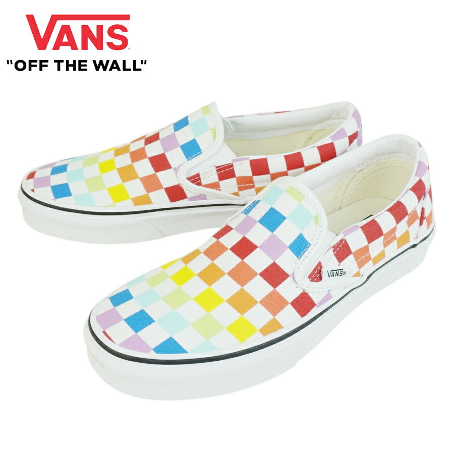 バンズ VANS ヴァンズCLASSIC SLIP-ONクラシック スリッポン(CHECKERBOARD)RAINBOW/TR(チェッカーボード)レインボー/トゥルーホワイトメンズ レディース スニーカー 靴 スケボー sk8 ストリート ローカット カラフル