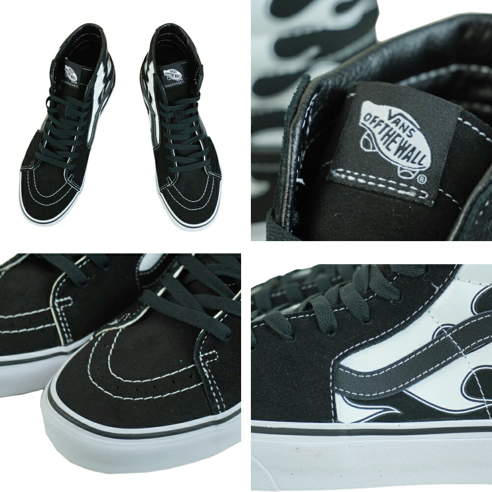 バンズ VANS ヴァンズメンズ スニーカーSK8-HI スケート ハイ (FLAME)BLACK/WHITE(フレイム)ブラック/ホワイトハイカット 靴 スケートボード スケボー ファイアパターン モノトーン 黒 白 ストリート スケーター