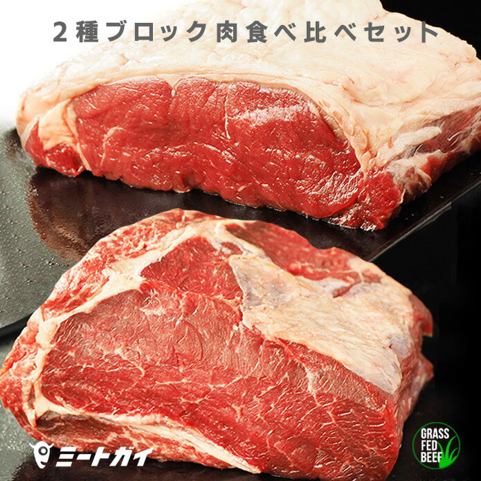 ミートガイ ステーキ ステーキ ブロック肉 サーロインとリブロースの食べ比べセット！総重量1.8kg 赤身 塊肉 ステーキ ステーキ肉 グラスフェッドビーフ 赤身が旨い！牧草牛！免疫力 BBQ バーベキュー お歳暮 (送料無料) -SET072