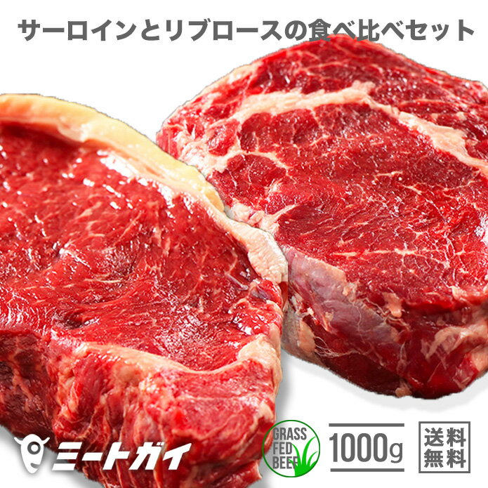 肉・セット ステーキ肉 ブロック リブロースとサーロイン 食べ比べセット！1kg 赤身 ギフト プレゼント 牛肉 ステーキ肉 ブロック肉 BBQ 焼肉 ステーキに(送料無料)-SET800