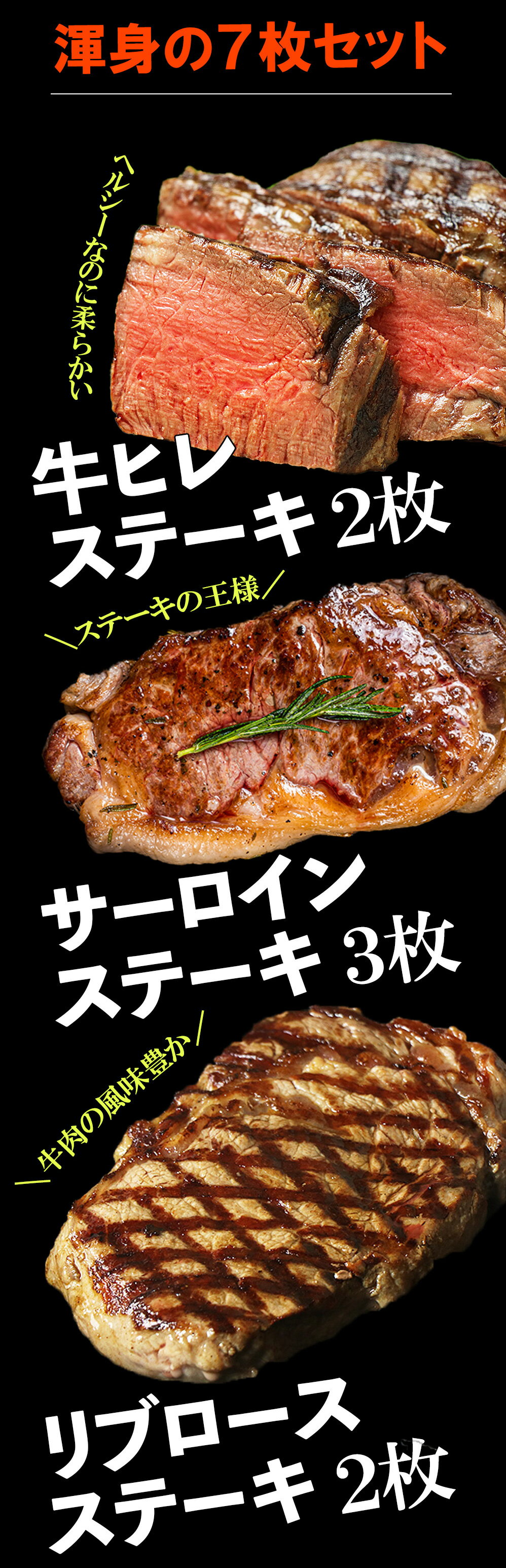 グラスフェッドビーフ 3種のステーキ食べ比べセット合計1.4kg 7枚（牛ヒレ・サーロイン・リブロース）合計7枚 1.4kg 牛肉 ステーキ 牧草牛 サーロイン 赤身肉 美味しい BBQ バーベキュー楽しい食べ比べ_ SET845