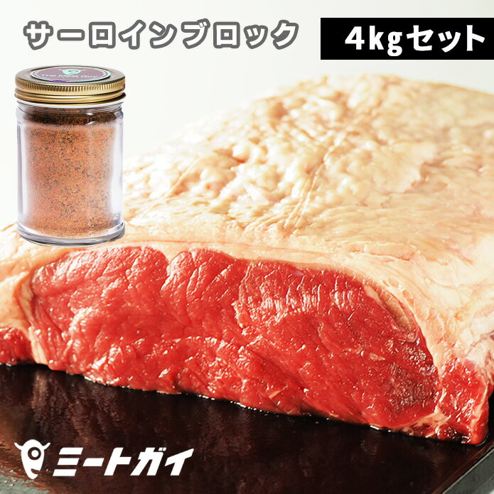 ステーキ肉 赤身 2キロ x2 グラスフェッドビーフ サーロインステーキブロック肉 ステーキ 4kg（2kg×2） ステーキスパイス 110g セット(送料無料)-SET012