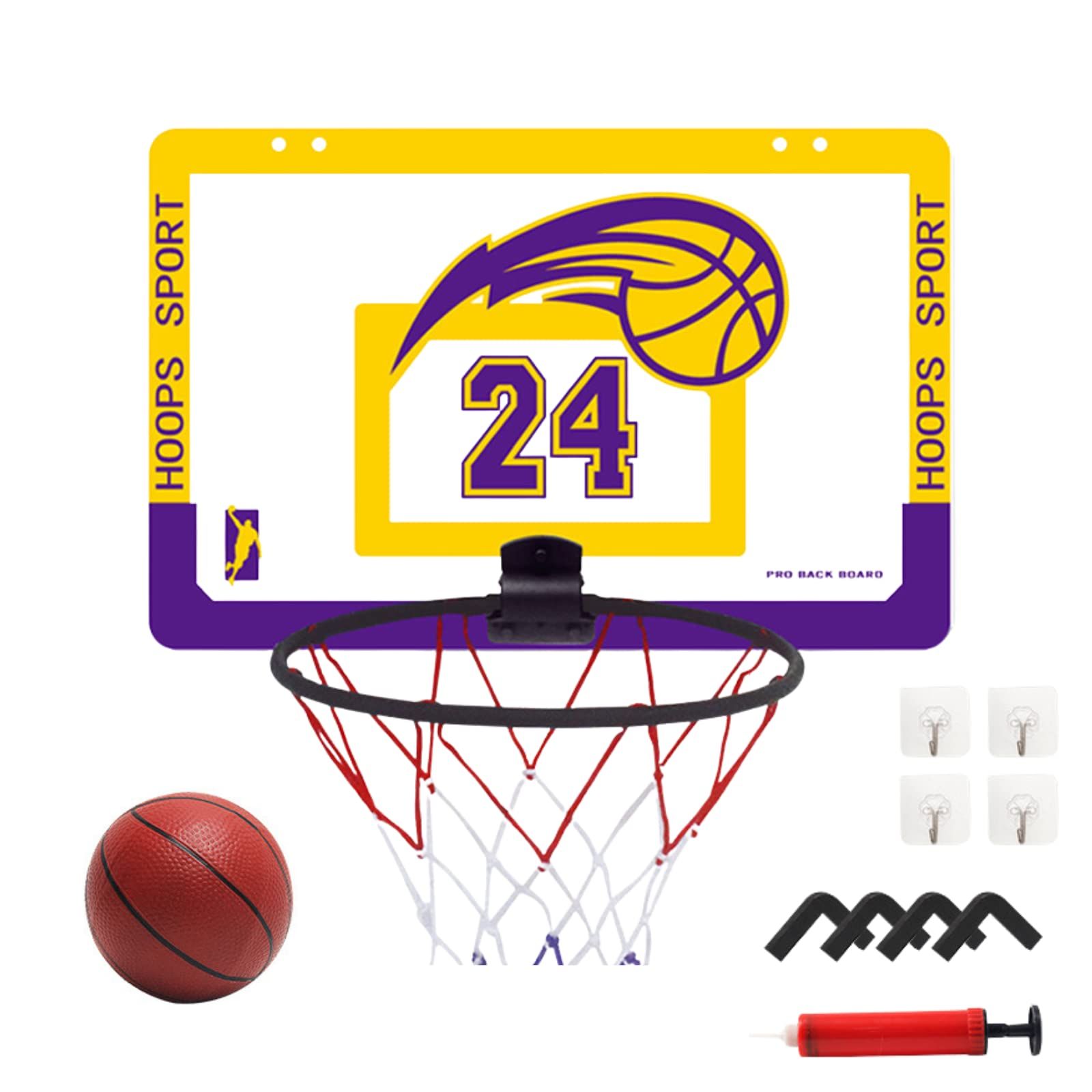 バスケットゴール 室内 屋外 バスケットリング ネット バスケ ボード 壁掛け シュート練習 ボール エアポンプセット (イエロー×ブルー)