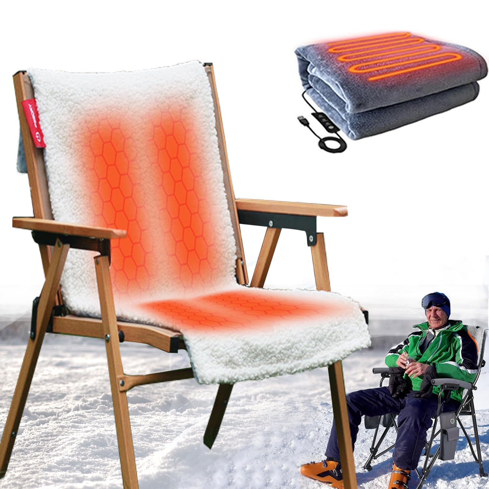 キャンプ椅子用カバー アウトドアチェアカバー 電気座布団 USB給電 ホットマット 5段階のタイマー設定 ..
