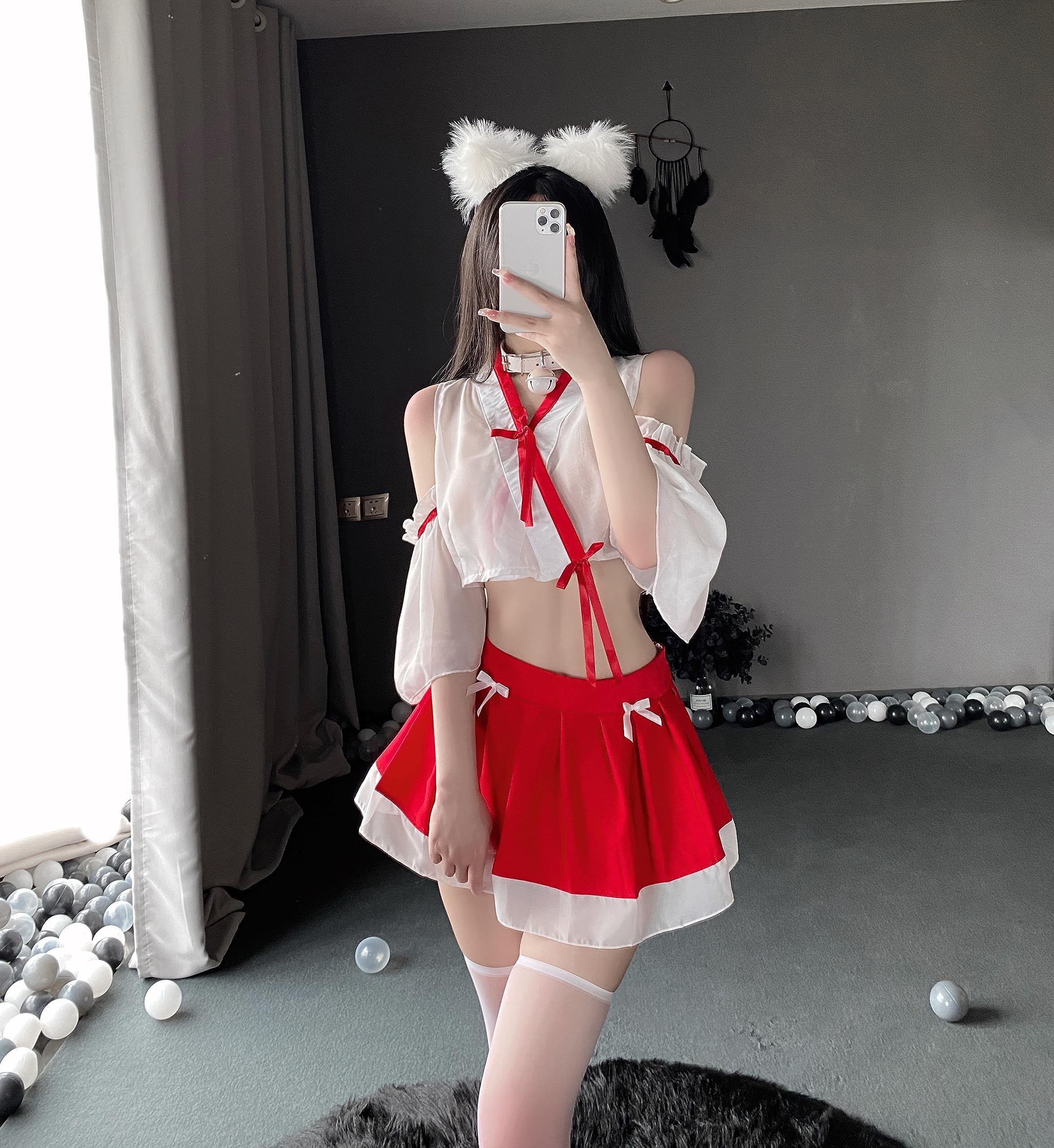 【激安販売中】巫女 コスプレ セクシー エッチ（狐耳+ベルの首輪+巫女服） キツネの妖精 神社 和装 着物 和服 正月 可愛い かわいい cosplay costume halloween ハロウィン クリスマス 学園祭 文化祭 女装 人気 コスプレ