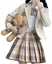 【激安販売中】女子高生 制服 学生服 チェック柄 プリーツスカート ブレザー リボン シャツ エンブレム 5点セット スクール ジャケット コート 女子高校生 ...