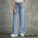 【50%OFFクーポン】デニムパンツ 子供服 親子 お揃い 春夏秋 ジーンズ ロングパンツ ハイウエスト フラワー ボトムス カジュアルパンツ 女の子 ゆったり キッズ こども 可愛い きれいめ //卒園式/入学式/パーティ 110-170cm 長ズボン ワイドパンツ(4)