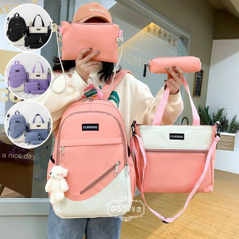 【50%OFFクーポン】リュックサック 4点セット レディース メンズ 大容量 バックパック 大容量 帆布 アウトドア かばん カジュアル かわいい 可愛い 高学年 中学生 おしゃれ 旅行 通学 入学 遠足 ピンク ブルー ブラック パープル ショルダーバッグ リュック