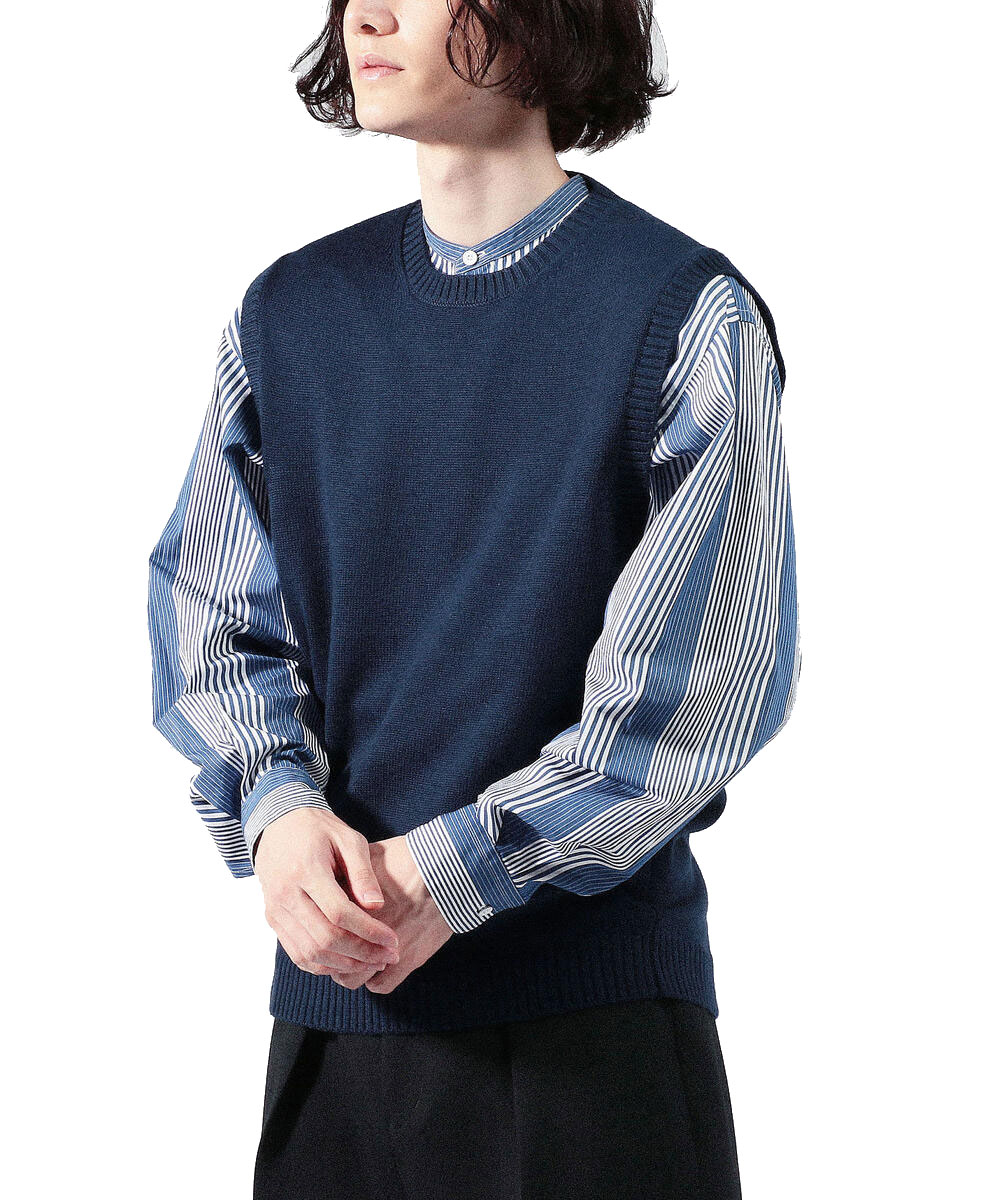 【正規取扱店】TOMORROWLAND メリノベーシック クルーネックニットベスト NAVY (トゥモローランド)