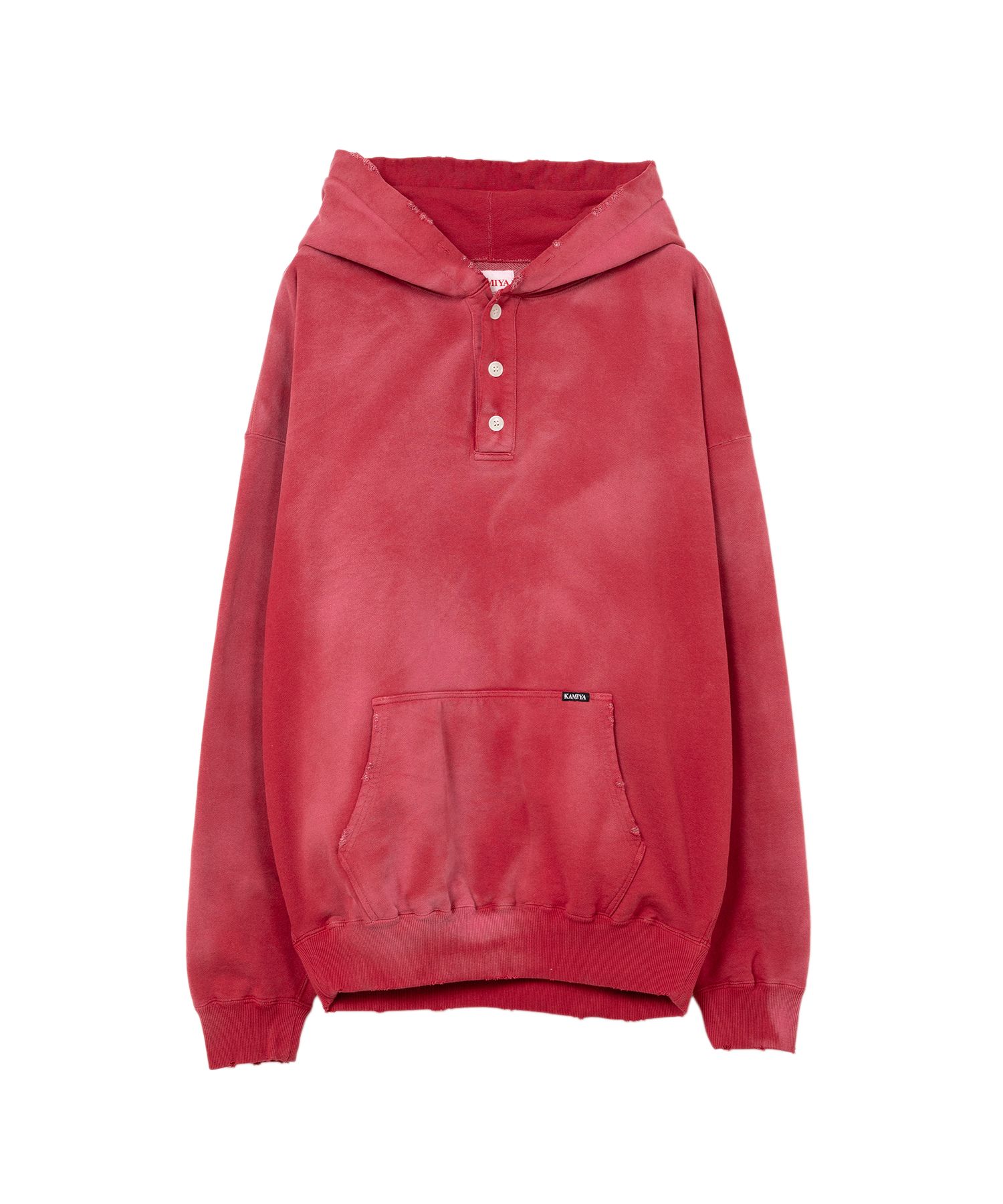【正規取扱店】KAMIYA Distressed Henry Neck Hoodie RED(カミヤ)