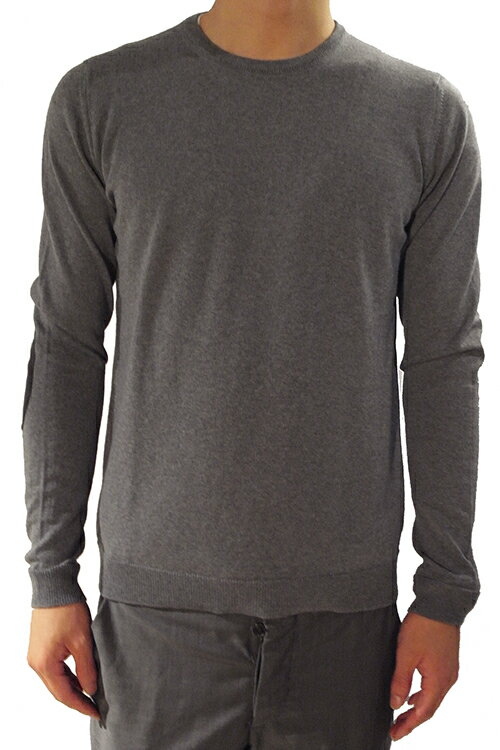 【正規取扱店】ROBERTO COLLINA クルーネックニット レザーエルボーパッチ GRIGIO(グリージョ) (ロベルトコリーナ)