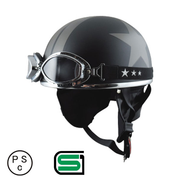 TNK工業 SPEEDPIT ハーフヘルメット CL-950DX ハーフマットブラック/ガンメタ/スター アンティークゴーグル付 ディープフリーサイズ SG規格適合 バイク用品