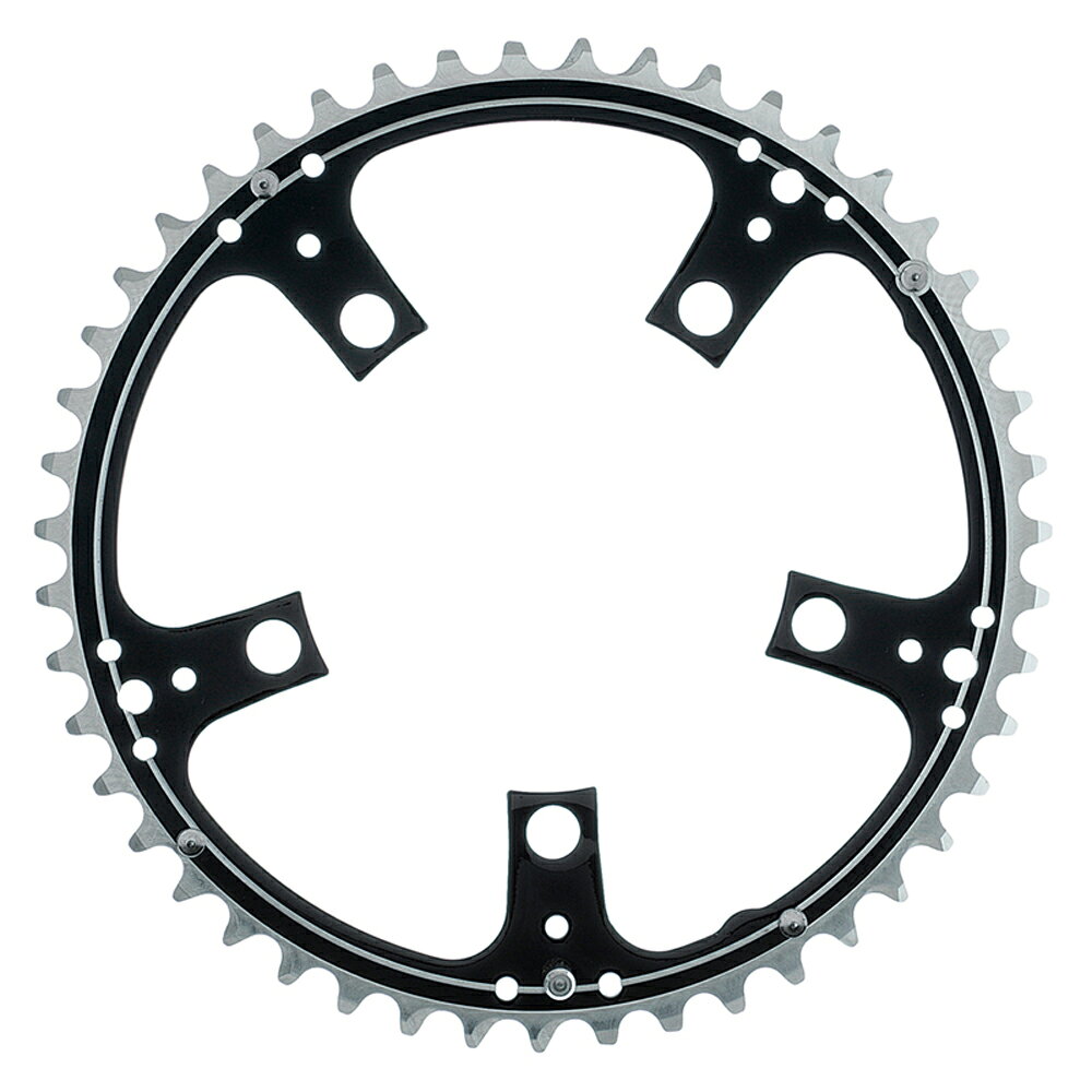 Dixna ディズナ ラ・クランク チェンリング：ロード 51T ブラック （アウター：SHIMANO 10S/11S & SRAM10S 用） 「ラ・クランク」に採用されているCNCの切削のチェンリング。 歯数は、快適で安全なスピード走行を目指す多くのライダーへの実践的フィッティングレクチャーから生まれた理想的なアイデアによるもの。 柔らかな印象のホールが、機械の誘惑とそれに反するような落ち着き感を与えてくれる。 10S/11S対応モデルは掘り込みラインが入っている。 歯数も豊富で使用対象によっての選択肢が広がった。 ■カラー：ブラック ■アウター：51T ■材質：7075アルミCNC ■PCD：110mm ■互換性：SHIMANO 10S/11S &amp; SRAM 10S ※10S/11S用のアウターチェンリング表面外周には幅1mmの溝が入ります。 ※組み合わせは 34T×24T / 47T×31T / 49T×35T / 51T×37Tでセットしてください。 ※インナー 24T・29T 及び 31T はPCD74mmのため、取付に際しては別売りの 　「PCD110×74用チェンリングボルトセット」をご使用ください。 ※34T×24T は SHIMANO 10S/11S & SRAM 10S のみとなりますが、フロントディレイラー 　（micro SHIFT FD-R52S-F など）に制限があるため、専門店で十分にご相談の上、 　お求めください。 バリエーション・ラ・クランク チェンリング：ロード 49T シルバー アウター：SHIMANO 9S/10S & SRAM10S JAN:4948107255236・ラ・クランク チェンリング：ロード 37T シルバー インナー：SHIMANO 9S/10S & SRAM10S JAN:4948107259418・ラ・クランク チェンリング：ロード 51T シルバー アウター：SHIMANO 9S/10S & SRAM10S JAN:4948107259425・ラ・クランク チェンリング：ロード 37T ブラック インナー：SHIMANO 9S/10S & SRAM10S JAN:4948107259432・ラ・クランク チェンリング：ロード 51T ブラック アウター：SHIMANO 9S/10S & SRAM10S JAN:4948107259449・ラ・クランク チェンリング：ロード 35T シルバー インナー：SHIMANO 10S/11S & SRAM10S JAN:4948107259456・ラ・クランク チェンリング：ロード 37T シルバー インナー：SHIMANO 10S/11S & SRAM10S JAN:4948107259463・ラ・クランク チェンリング：ロード 49T シルバー アウター：SHIMANO 10S/11S & SRAM10S JAN:4948107259470・ラ・クランク チェンリング：ロード 51T シルバー アウター：SHIMANO 10S/11S & SRAM10S JAN:4948107259487・ラ・クランク チェンリング：ロード 35T ブラック インナー：SHIMANO 10S/11S & SRAM10S JAN:4948107259494・ラ・クランク チェンリング：ロード 37T ブラック インナー：SHIMANO 10S/11S & SRAM10S JAN:4948107259500・ラ・クランク チェンリング：ロード 49T ブラック アウター：SHIMANO 10S/11S & SRAM10S JAN:4948107259517・ラ・クランク チェンリング：ロード 51T ブラック アウター：SHIMANO 10S/11S & SRAM10S JAN:4948107259524・ラ・クランク チェンリング：ロード 47T シルバー アウター：SHIMANO 10S/11S & SRAM10S JAN:4948107266195・ラ・クランク チェンリング：ロード 29T シルバー インナー：SHIMANO 10S/11S & SRAM10S JAN:4948107266201・ラ・クランク チェンリング：ロード 31T シルバー インナー：SHIMANO 10S/11S & SRAM10S JAN:4948107266218・ラ・クランク チェンリング：ロード 47T ブラック アウター：SHIMANO 10S/11S & SRAM10S JAN:4948107266225・ラ・クランク チェンリング：ロード 29T ブラック インナー：SHIMANO 10S/11S & SRAM10S JAN:4948107266232・ラ・クランク チェンリング：ロード 31T ブラック インナー：SHIMANO 10S/11S & SRAM10S JAN:4948107266249・ラ・クランク チェンリング：ロード 34T シルバー アウター：SHIMANO 10S/11S & SRAM10S JAN:4948107272561・ラ・クランク チェンリング：ロード 34T ブラック アウター：SHIMANO 10S/11S & SRAM10S JAN:4948107272578・ラ・クランク チェンリング：ロード 24T シルバー インナー：SHIMANO 10S/11S & SRAM10S JAN:4948107272585・ラ・クランク チェンリング：ロード 24T ブラック インナー：SHIMANO 10S/11S & SRAM10S JAN:4948107272592・ラ・クランク チェンリング：ロード 43T インナー ブラック （SHIMANO 10/11S & SRAM 10S) JAN:4948107277412・ラ・クランク チェンリング：ロード 43T インナー シルバー （SHIMANO 10/11S & SRAM 10S) JAN:4948107277429・ラ・クランク チェンリング：ロード 55T アウター ブラック （SHIMANO 10/11S & SRAM 10S) JAN:4948107277436・ラ・クランク チェンリング：ロード 55T アウター シルバー （SHIMANO 10/11S & SRAM 10S) JAN:4948107277443