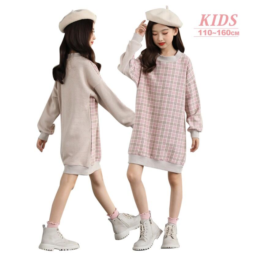 【送料無料】ロングトップス トレーナー スウェット キュート かわいい 大人 レディース 女の子 トップス 子供服 キッズ ジュニア こども 普段着 長袖 人気 ガールズ 新作 秋 冬 春 通学 120 130 140 150 160 165 p0618