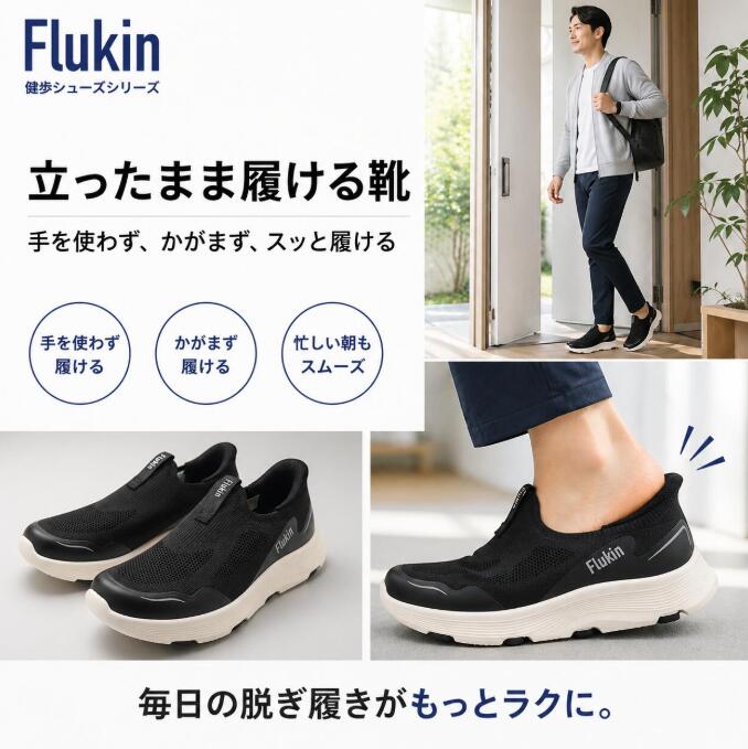 Flukin スリッポン メンズ 立ったまま履ける ハンズフリー 履きやすい靴 幅広 4E 甲高対応 軽量 歩きやすい 疲れにくい シニア 父の日 プレゼント 親孝行ギフト 健歩シューズ fxa350451 thequeen-10004106 WingHouse楽天市場店 サンプル画像3